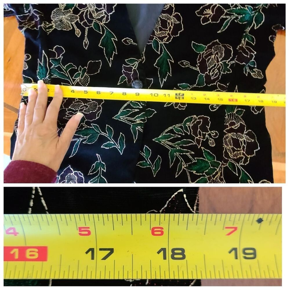 Norton McNaughton Petites Blazer 10 P Black Gold Floral Roses Unlined Holiday - Picture 10 of 13